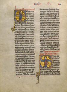 Initial S: Saint John the Evangelist with a Book; Concluding Volume of a Bible, about 1260-1270. Creator: Unknown