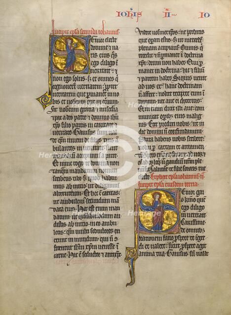 Initial S: Saint John the Evangelist with a Book; Concluding Volume of a Bible, about 1260-1270. Creator: Unknown.