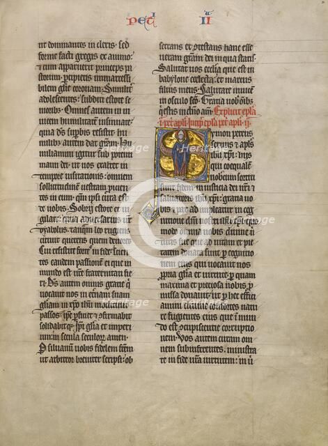 Initial S: Saint Peter with a Key; Concluding Volume of a Bible, about 1260-1270. Creator: Unknown.