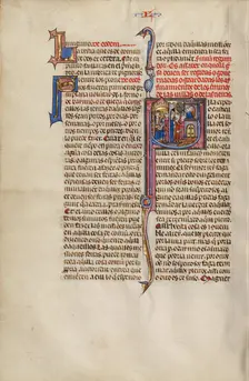 Initial S: Two Men before a King; Others Watching Two Men Fighting; Vidal Mayor, about 1290-1310. Creator: Unknown