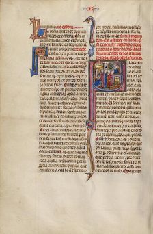 Initial S: Two Men before a King; Others Watching Two Men Fighting; Vidal Mayor, about 1290-1310. Creator: Unknown