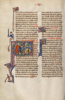 Initial S: Two Men Fighting with Swords; Vidal Mayor, about 1290-1310. Creator: Unknown