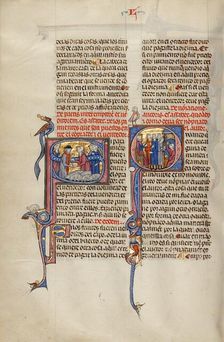 Initial S: Two Men Shaking Hands after a Sale of Sheep: Initial Q: Three Men..., about 1290-1310. Creator: Unknown