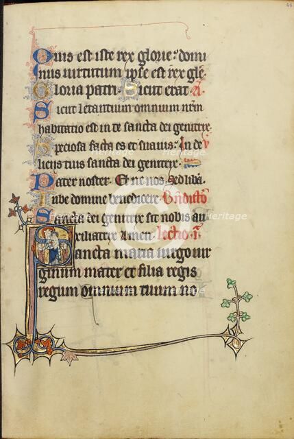 Initial S: The Virgin and Child with Two Men in Prayer; Ruskin Hours, about 1300. Creator: Unknown.