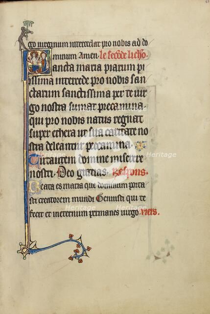 Initial S: The Virgin Mary and Christ Showing his Wounds; Ruskin Hours, about 1300. Creator: Unknown.