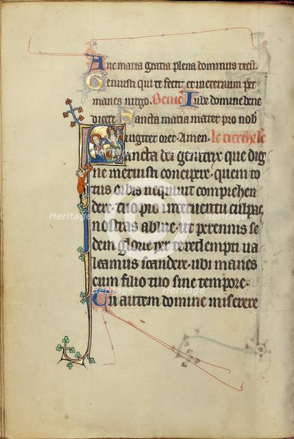 Initial S: The Virgin Mary Interceding for a Young Man before Christ Showing his Wounds, about 1300. Creator: Unknown.