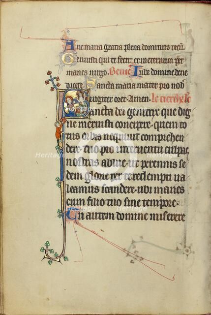 Initial S: The Virgin Mary Interceding for a Young Man before Christ Showing his Wounds, about 1300. Creator: Unknown.