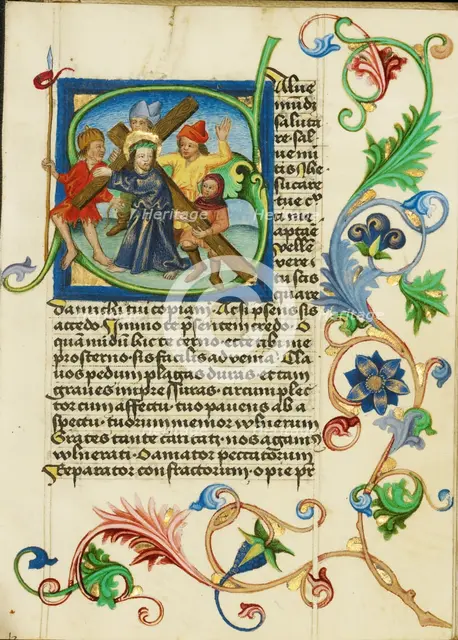Initial S: The Way to Calvary; Prayer Book, about 1470-1480. Creator: Workshop of Valentine Noh.