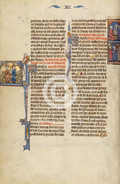 Initial S: The Delivery of Tithes: Initial E: The Delivery of Pledges and The..., about 1290-1310. Creator: Unknown.