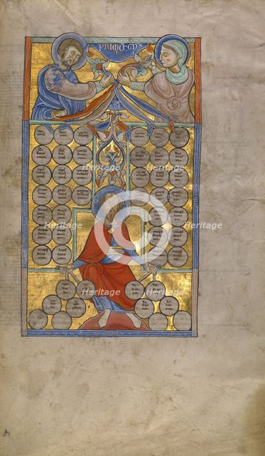 Initial S: The Preparation of a Knight for Burial; Bute Psalter, text and illumination about 1330. Creator: Atelier of the Passion Master.