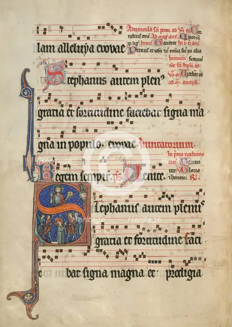 Initial S: The Stoning of Saint Stephen; Antiphonal, about 1260-1270. Creator: Unknown.