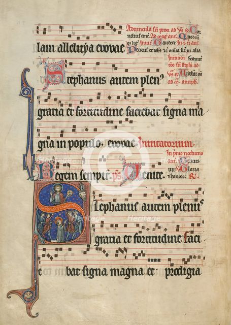 Initial S: The Stoning of Saint Stephen; Antiphonal, about 1260-1270. Creator: Unknown.