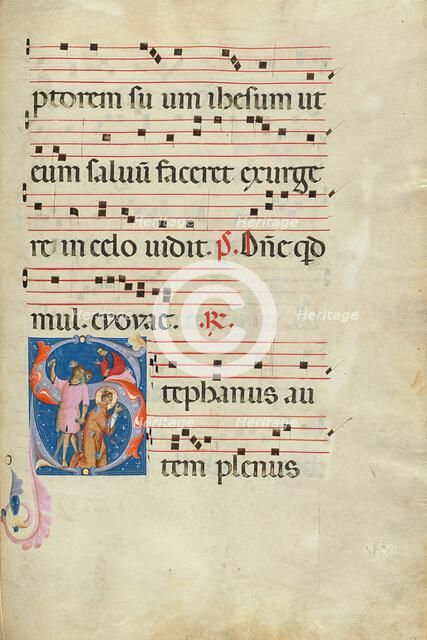 Initial S: The Stoning of Saint Stephen; Antiphonal, late 13th century. Creator: Master of Gerona.
