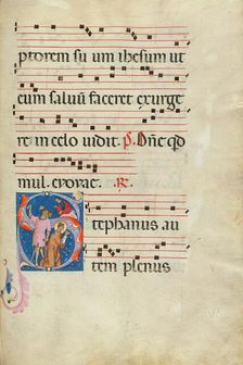 Initial S: The Stoning of Saint Stephen; Antiphonal, late 13th century. Creator: Master of Gerona