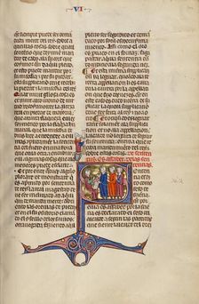 Initial S: Three Men Speaking before a Judge; Vidal Mayor, about 1290-1310. Creator: Unknown