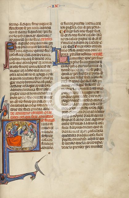 Initial S: Three Soldiers Arresting a Man in Bed with a Woman; Vidal Mayor, about 1290-1310. Creator: Unknown.