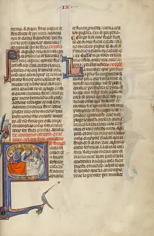 Initial S: Three Soldiers Arresting a Man in Bed with a Woman; Vidal Mayor, about 1290-1310. Creator: Unknown