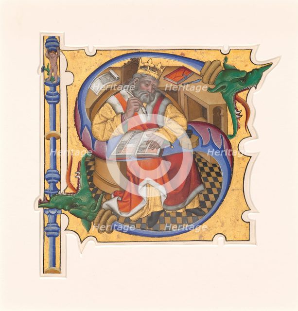 Initial S with King David as Scribe, 1430s. Creator: Master of the Cypresses.