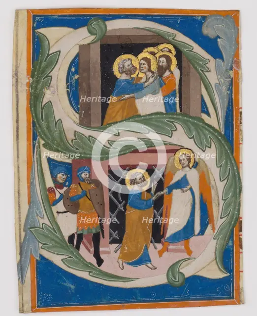Initial S with Saint Peter Liberated from Prison, first half 14th century. Creator: Unknown.
