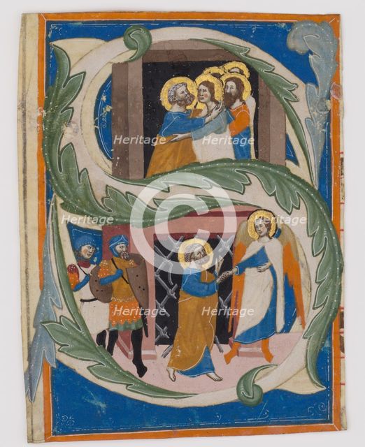 Initial S with Saint Peter Liberated from Prison, first half 14th century. Creator: Unknown.