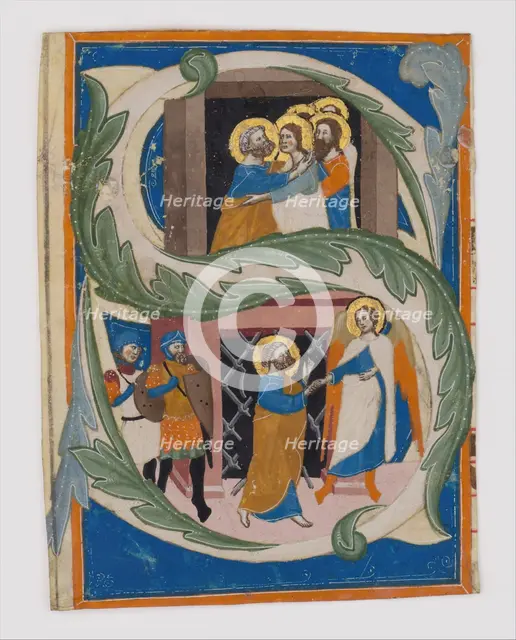 Initial S with Saint Peter Liberated from Prison, Italian, first half 14th century. Creator: Unknown.