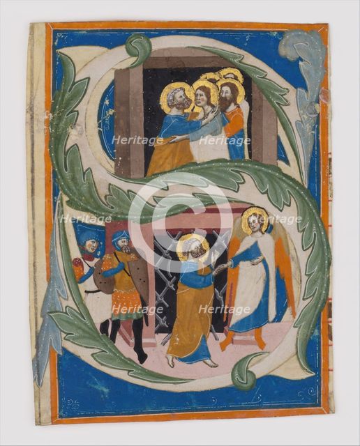 Initial S with Saint Peter Liberated from Prison, Italian, first half 14th century. Creator: Unknown.
