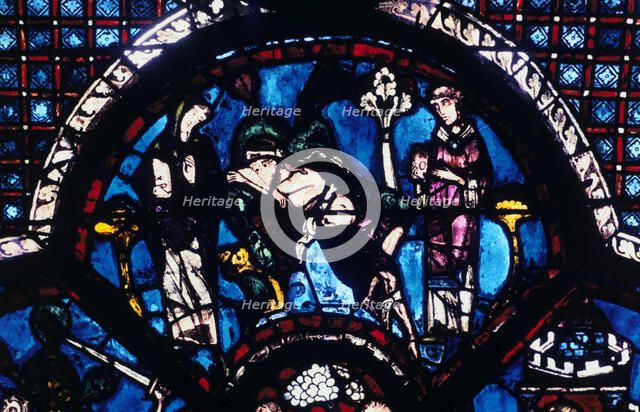 Injured pilgrim ignored by priest and Levite, stained glass, Chartres Cathedral, France, 1205-1215. Artist: Unknown