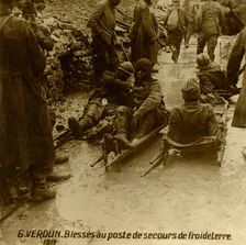 Injured soldiers at the first-aid post, Froideterre, Verdun, northern France, 1917