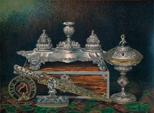 Inkstand, Paper Weight, Hunting Knife or Dagger, Covered Tazza, Paper Weight 1863. Artist: Robert Dudley