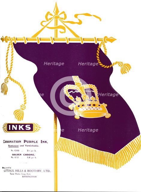'Inks - Coronation Purple Ink', 1917. Artist: Gittings, Hills & Boothby.