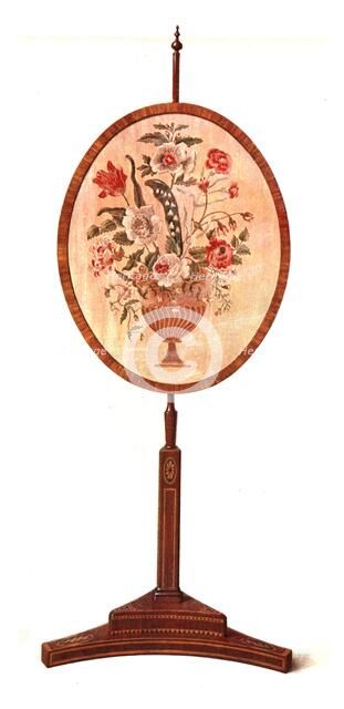 Inlaid Mahogany Pole Screen, 1908. Creator: Shirley Slocombe.