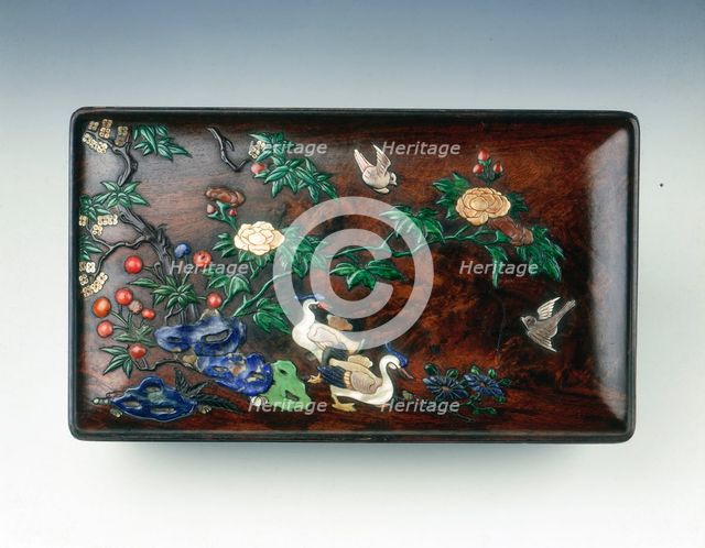 Inlaid zitan wood covered box, China, 2nd half of the 16th century. Creator: Unknown.
