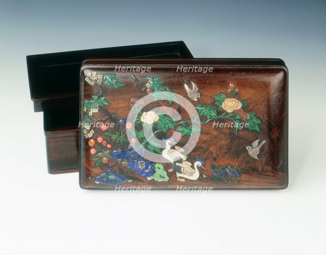 Inlaid zitan wood covered box, China, 2nd half of the 16th century. Creator: Unknown.