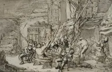 Inn interior with violin player, c.1640-1645. Creator: Adriaen van Ostade