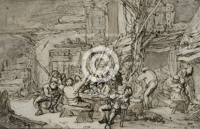 Inn interior with violin player, c.1640-1645. Creator: Adriaen van Ostade.