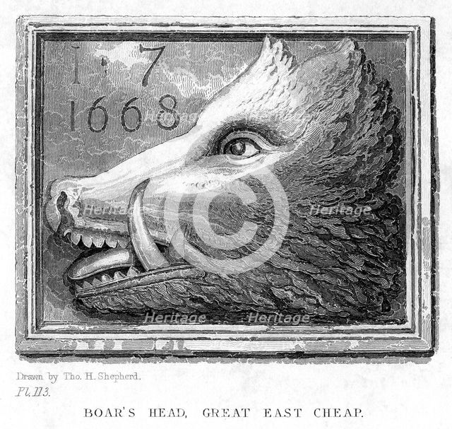 Inn sign from the Boar's Head Tavern, Eastcheap, London, 19th century.Artist: J Tingle