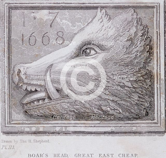 Inn sign from the Boar's Head Tavern, Eastcheap, London, (1850?). Artist: Anon