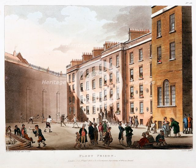 Inner court, Fleet Prison, London, 1808-1811. Artist: Thomas Rowlandson