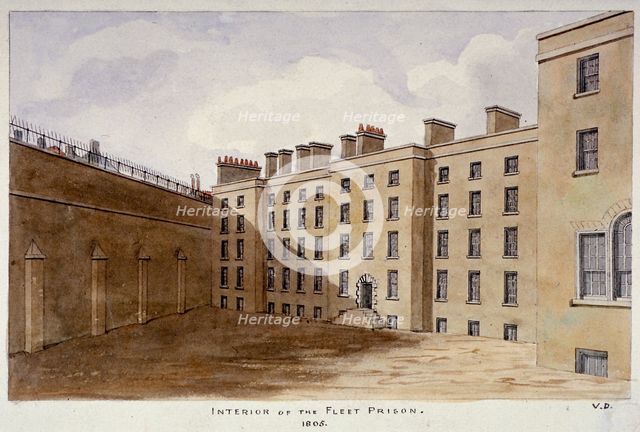 Inner courtyard of Fleet Prison, City of London, 1805. Artist: Valentine Davis