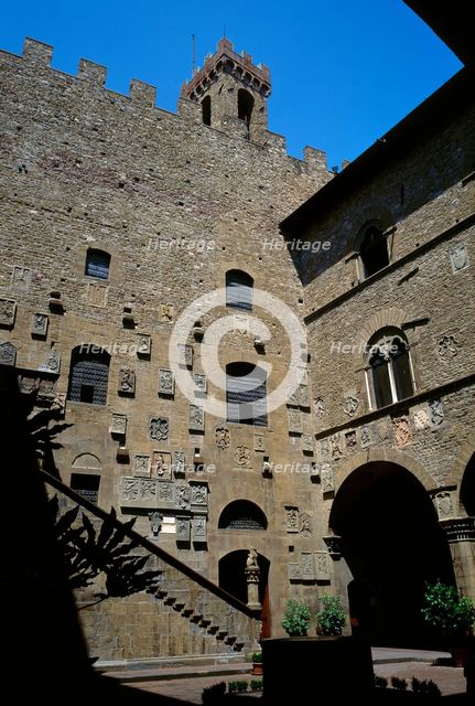Inner courtyard of the Palazzo del Bargello, Florence, Tuscany, Italy, 1999. Creator: LTL.