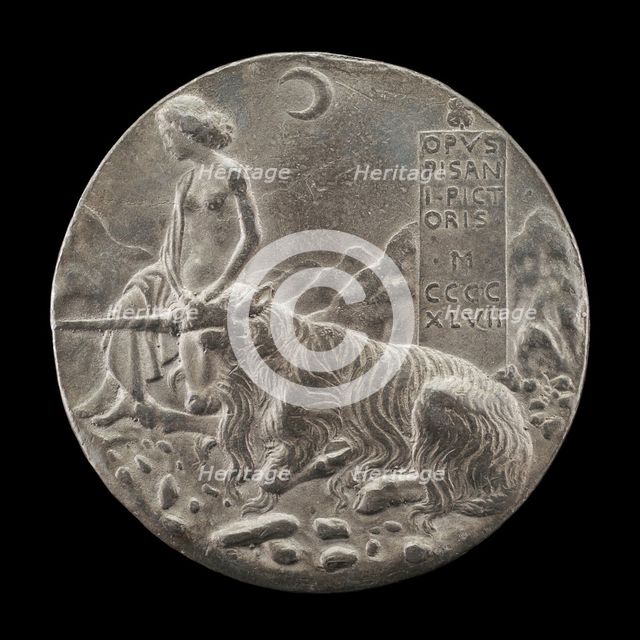 Innocence and Unicorn in a Moonlit Landscape [reverse], 1447. Creator: Pisanello.