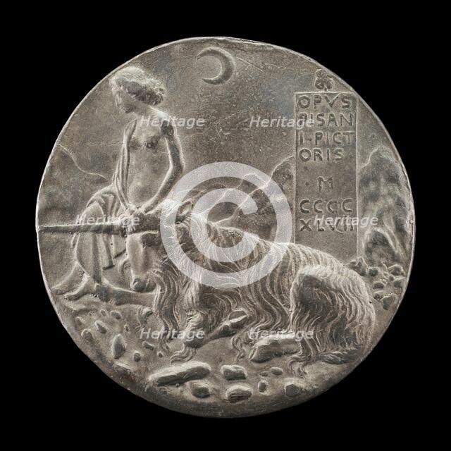 Innocence and Unicorn in a Moonlit Landscape [reverse], 1447. Creator: Pisanello.