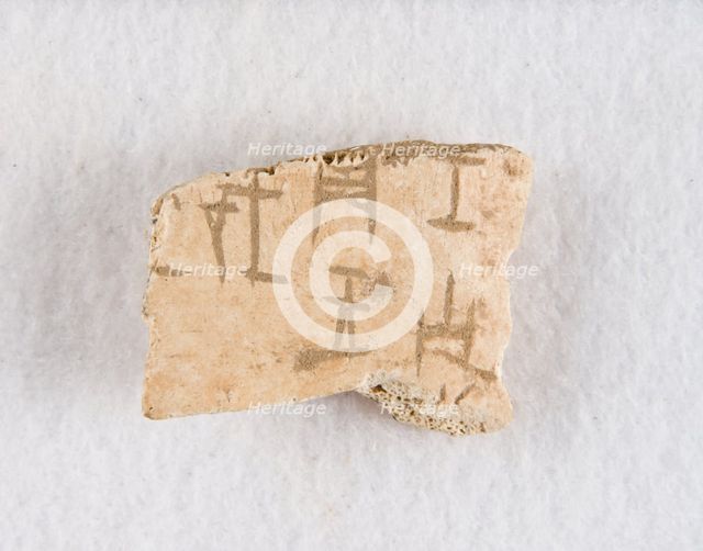 Inscribed bone fragment ("oracle bone"), Late Shang dynasty, ca. 1300-1050 BCE. Creator: Unknown.