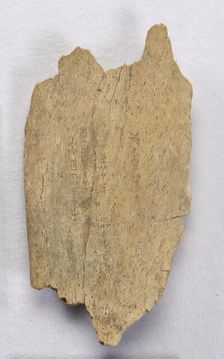 Inscribed bone fragment ("oracle bone"), Late Shang dynasty, ca. 1300-1050 BCE. Creator: Unknown