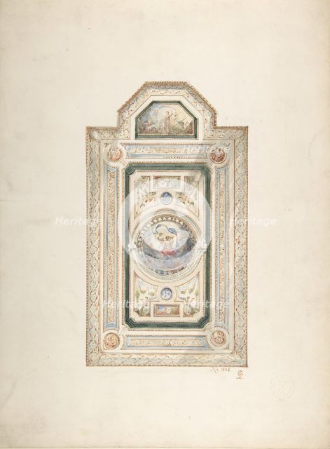 Inscribed drawing with monogram of Sang, of a ceiling design, July 1868, 1868. Creator: Frederick Sang.