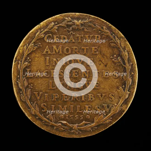Inscription in a Laurel Wreath [reverse], 1555. Creator: Master I.A.V.F..
