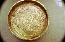 Inscription on a golden bowl of the King hunting wild bulls, Temple of Baal, c14th-12th century BC