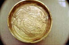 Inscription on a golden bowl of the King hunting wild bulls, Temple of Baal, c14th-12th century BC