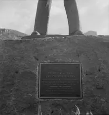 Inscription on monument dedicated to the copper miners of Arizona, Bisbee, Arizona, 1937. Creator: Dorothea Lange