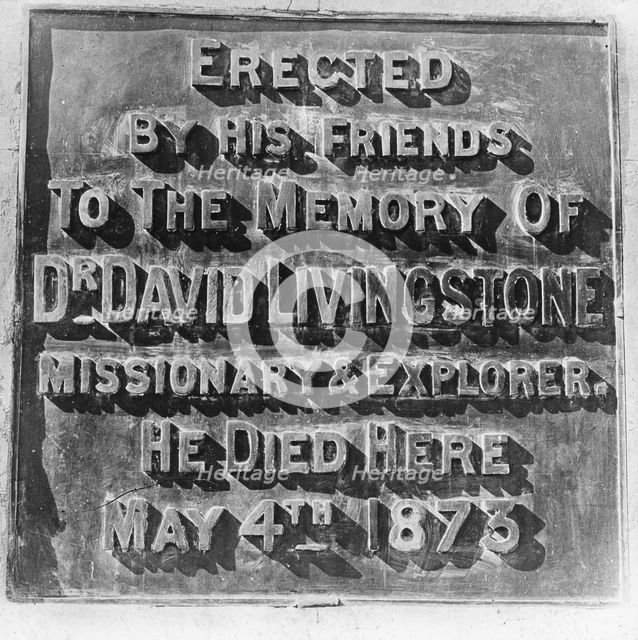 Inscription on the monument to David Livingstone, Zambia, Africa, late 19th or early 20th century. Artist: Unknown